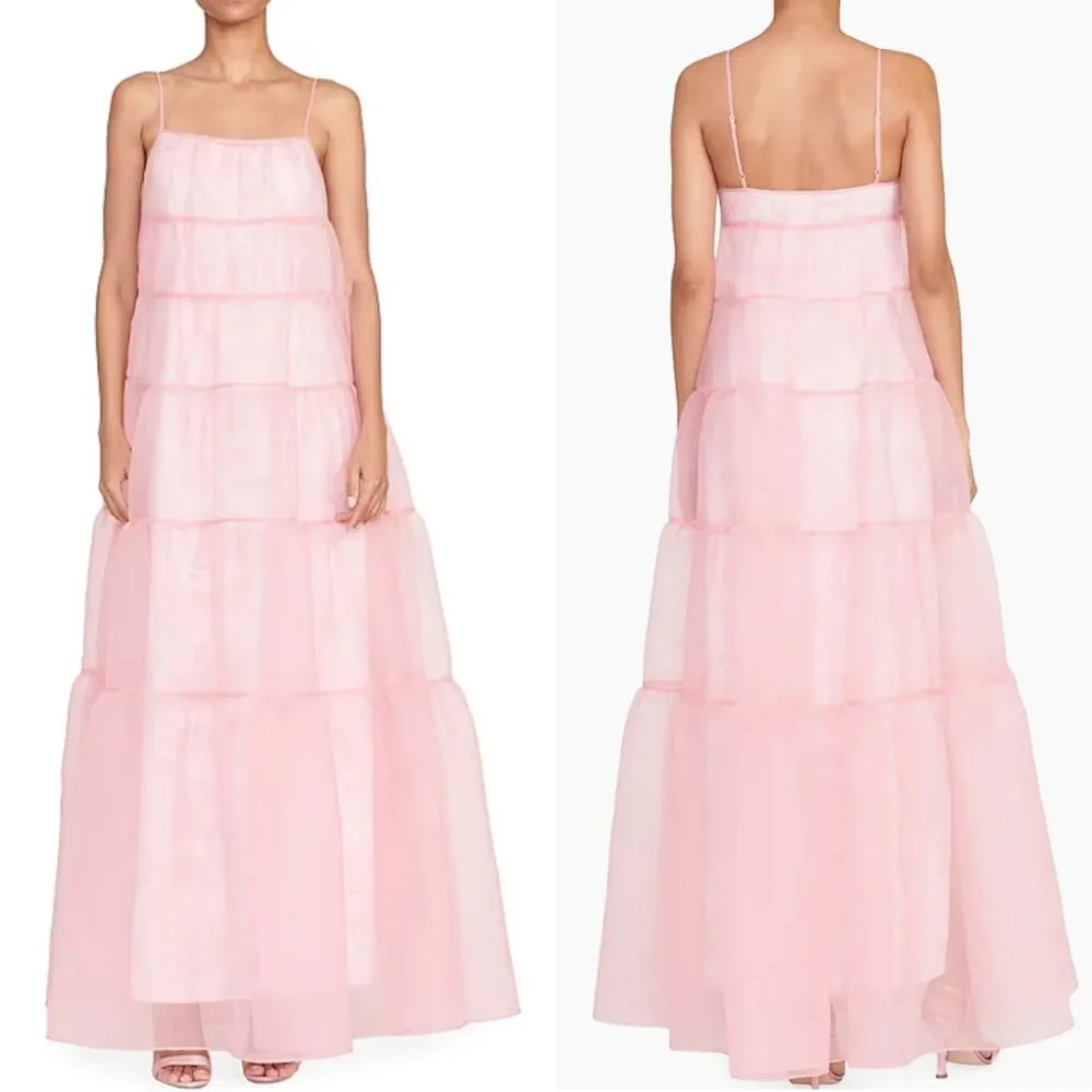 STAUD Pink Strapless Tiered Tulle Maxi Dress - Picture 4 of 13